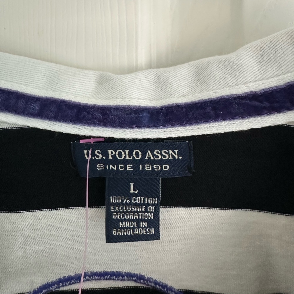 U.S. Polo Assn. L/S color-block Girls Large rugby shirt purple White Black Pink - Picture 4 of 6
